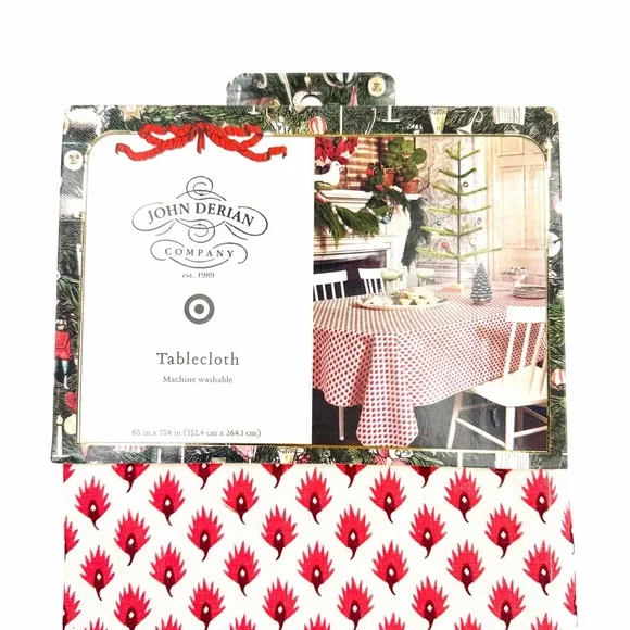 John Derian for Target 84"x60" Red Leaf-Like Print on Cream Table Cloth NWT - Picture 5 of 10